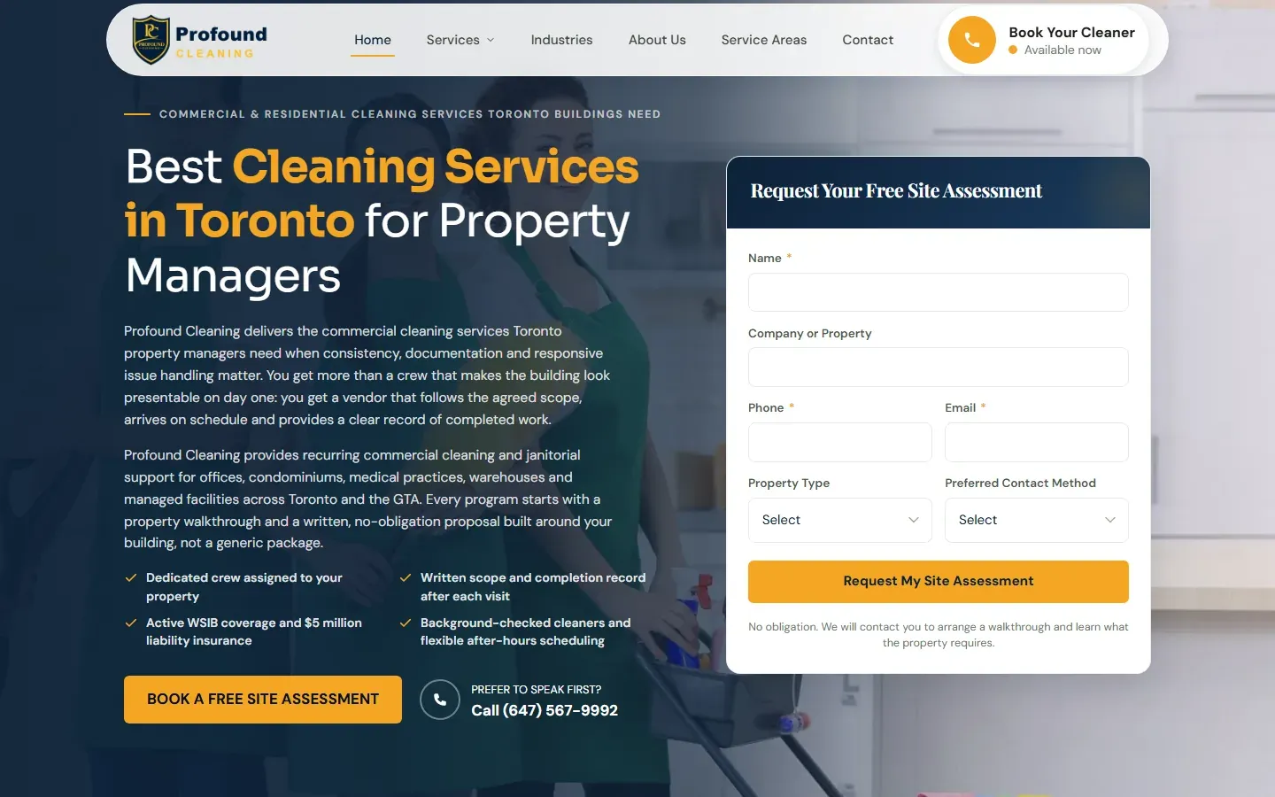 Profound Cleaning website homepage